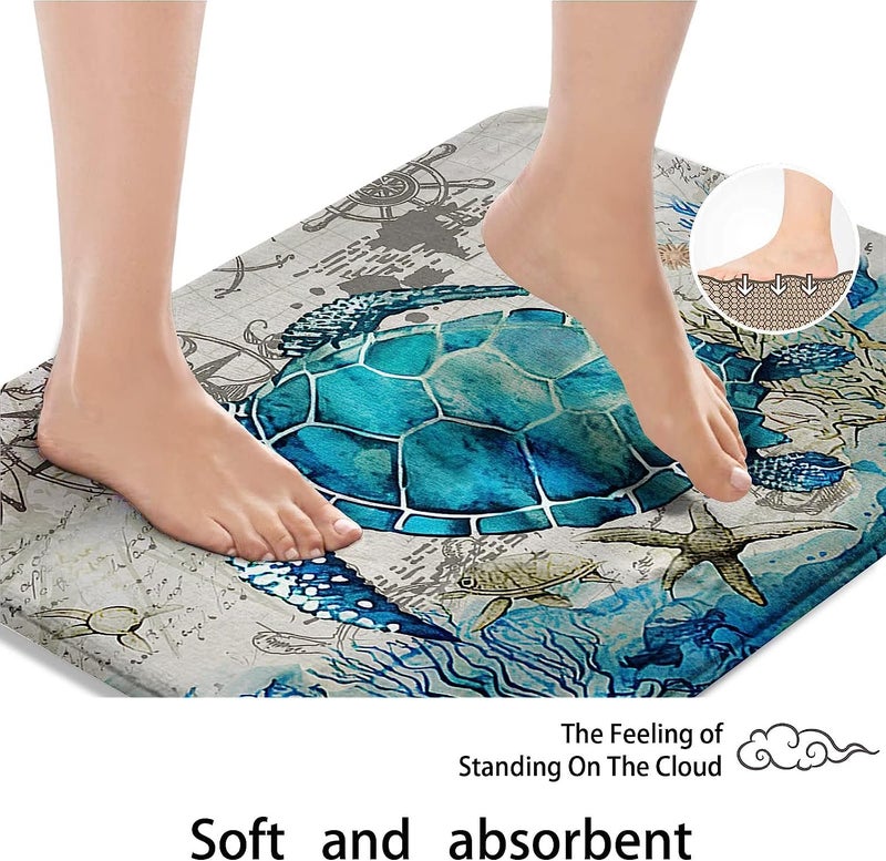 Britimes Bath Mat for Bathroom, Blue Turtle Washable Cover Floor Rug Carpets Floor Mat Bathroom Decorations 16x24 Inches for Kitchen Bedroom Indoor - Image 5